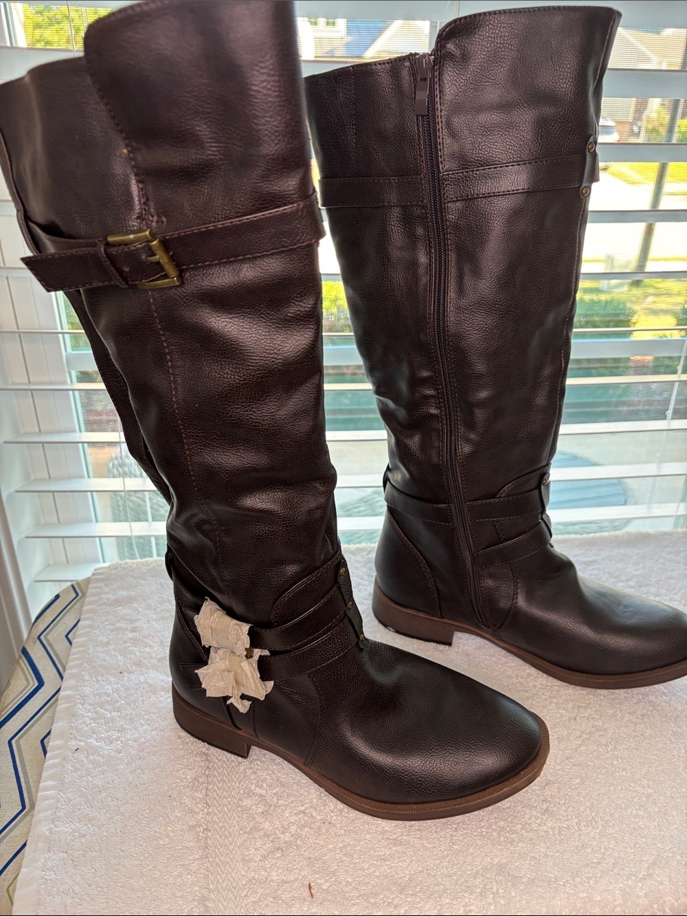 C Over-The-Knee Dark Brown Leather Buckle Riding Boots